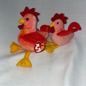 Ty Rooster Plush Pair in Red and Yellow